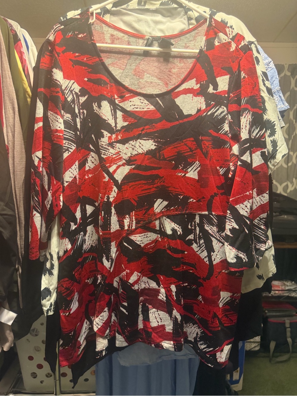 new directions Red Black White Abstract Brushstroke Long Sleeve Top